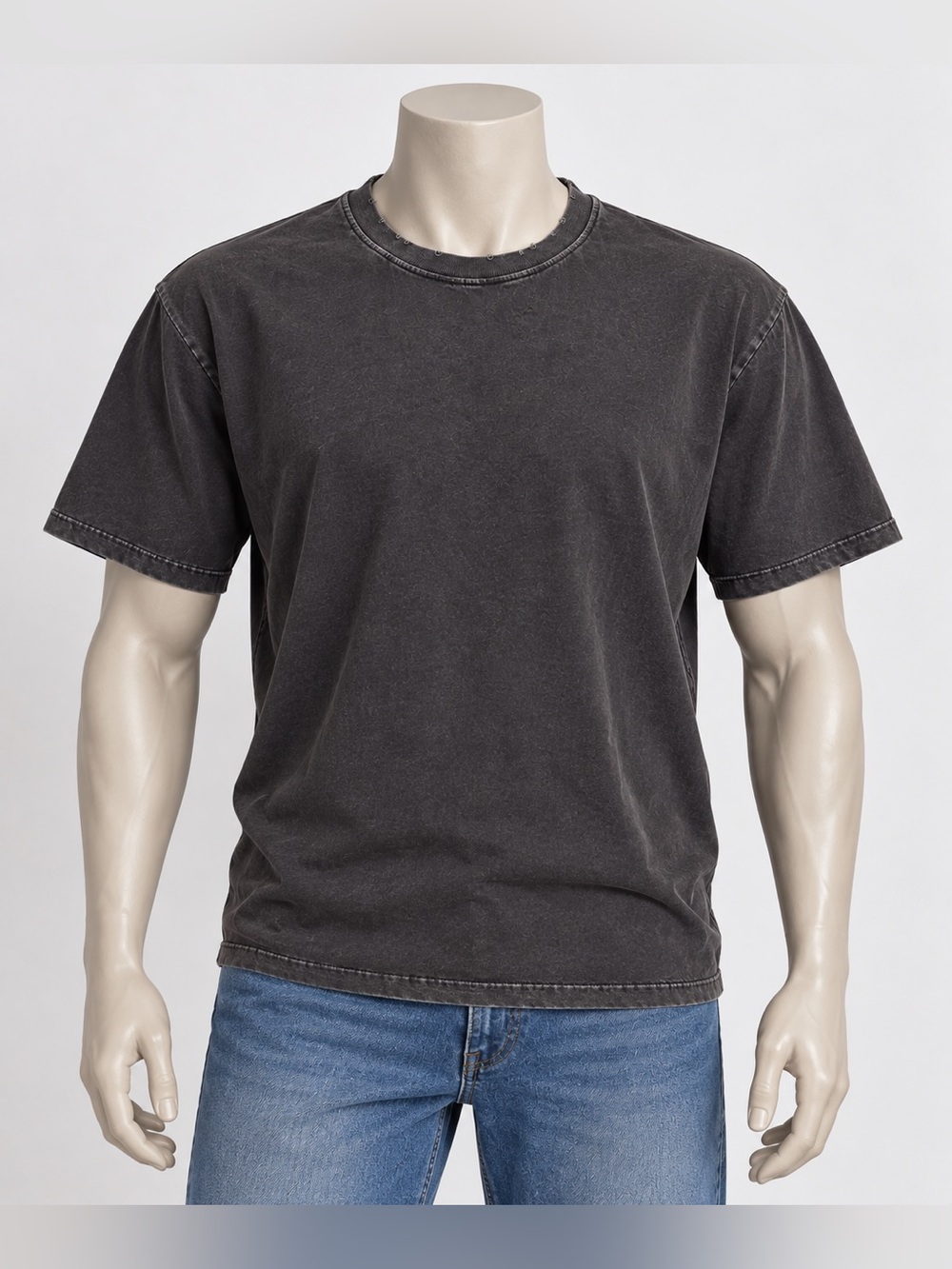 Elwood Distressed T Shirt Charcoal Black Faded Boxy Relaxed Grunge Tee